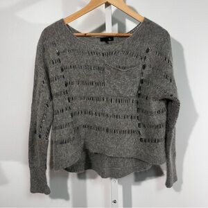 Ryu Angora Wool Blend Distressed Open Knit Sweater Gray M